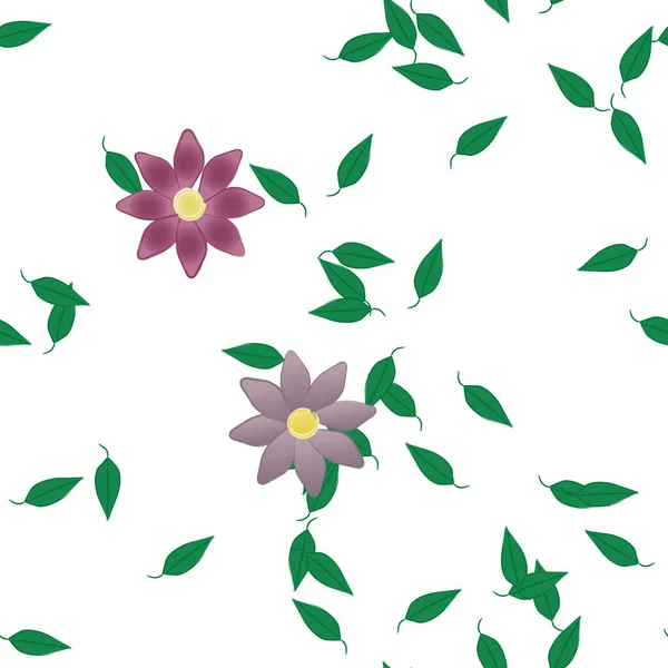 Composição Design Com Flores Simples Folhas Verdes Ilustração Vetorial — Vetor de Stock