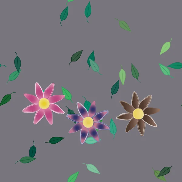 Composição Design Com Flores Simples Folhas Verdes Ilustração Vetorial — Vetor de Stock