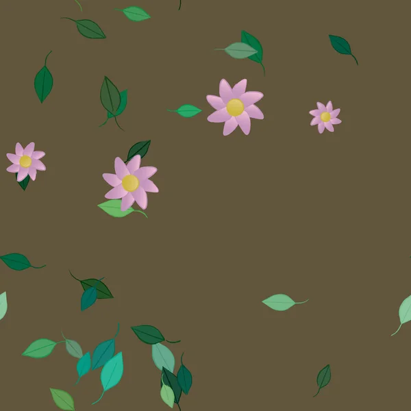 Composição Design Com Flores Simples Folhas Verdes Ilustração Vetorial — Vetor de Stock