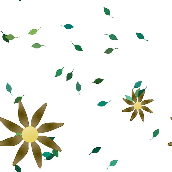 Composition Design Avec Fleurs Simples Feuilles Vertes Illustration Vectorielle — Image vectorielle