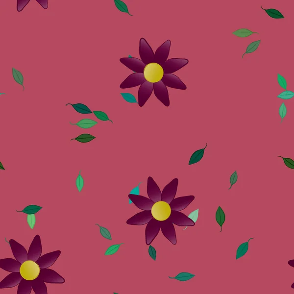 Composição Livre Com Flores Coloridas Simples Folhas Verdes Para Papel —  Vetores de Stock