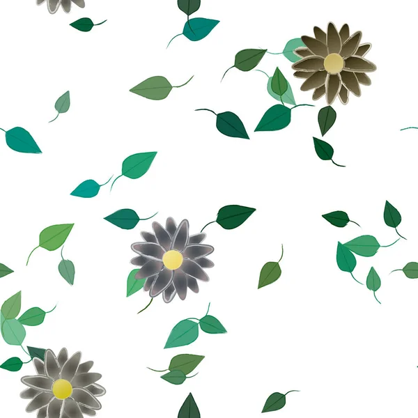 Composição Design Com Flores Simples Folhas Verdes Ilustração Vetorial — Vetor de Stock