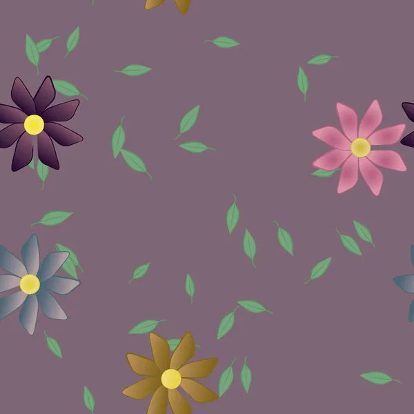 Flores Simples Con Hojas Verdes Composición Libre Ilustración Vectorial — Vector de stock