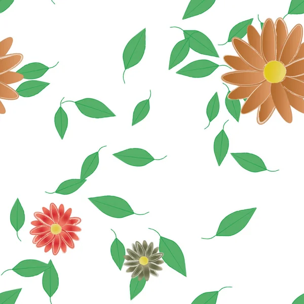 Composição Design Com Flores Simples Folhas Verdes Ilustração Vetorial — Vetor de Stock