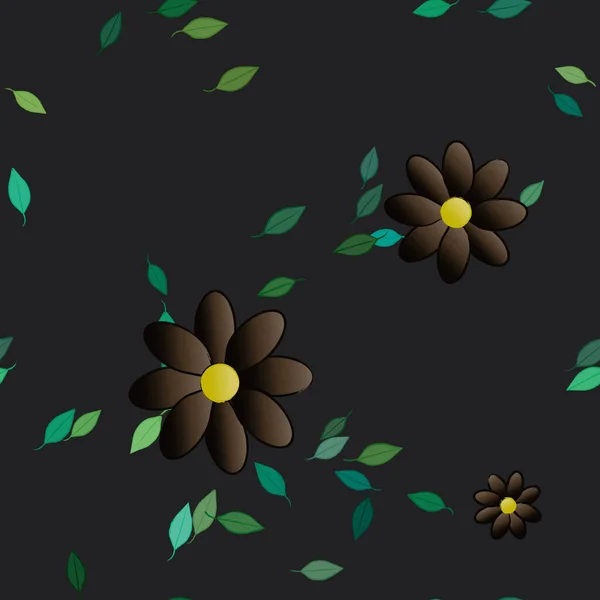 Fleurs Simples Avec Des Feuilles Vertes Composition Libre Illustration Vectorielle — Image vectorielle