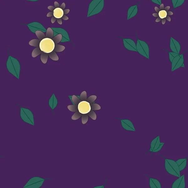 Fleurs Simples Avec Des Feuilles Vertes Composition Libre Illustration Vectorielle — Image vectorielle