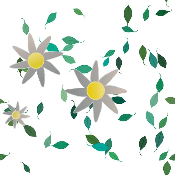 Composición Diseño Con Flores Simples Hojas Verdes Ilustración Vectorial — Archivo Imágenes Vectoriales