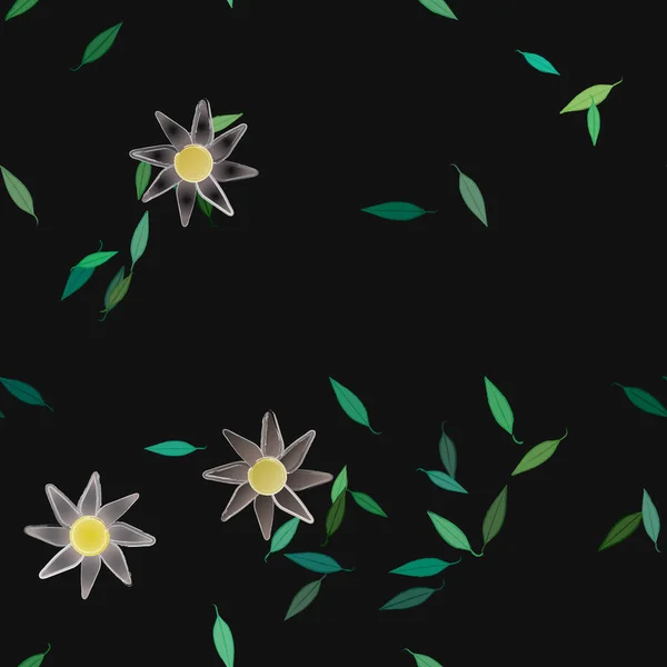 Flores Simples Con Hojas Verdes Composición Libre Ilustración Vectorial — Archivo Imágenes Vectoriales