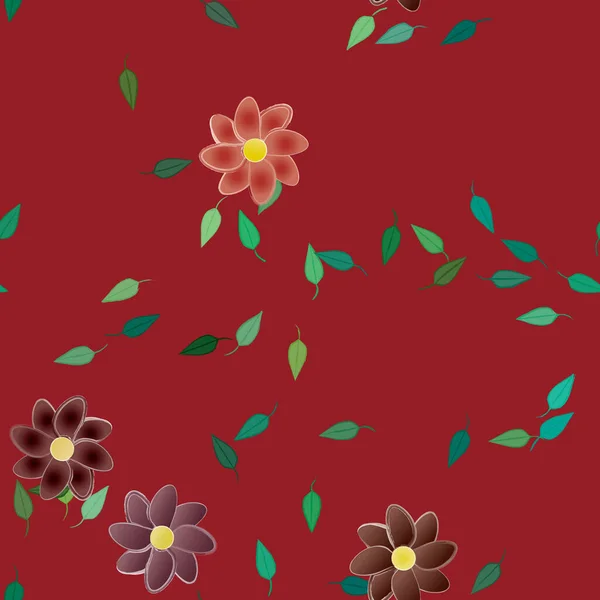 Composición Diseño Con Flores Simples Hojas Verdes Ilustración Vectorial — Archivo Imágenes Vectoriales