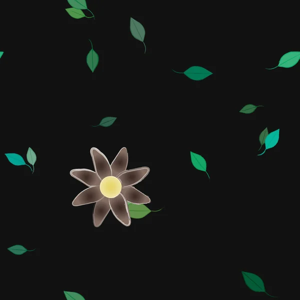 Flores Simples Con Hojas Verdes Composición Libre Ilustración Vectorial — Vector de stock