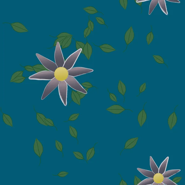 Flores Simples Con Hojas Verdes Composición Libre Ilustración Vectorial — Vector de stock