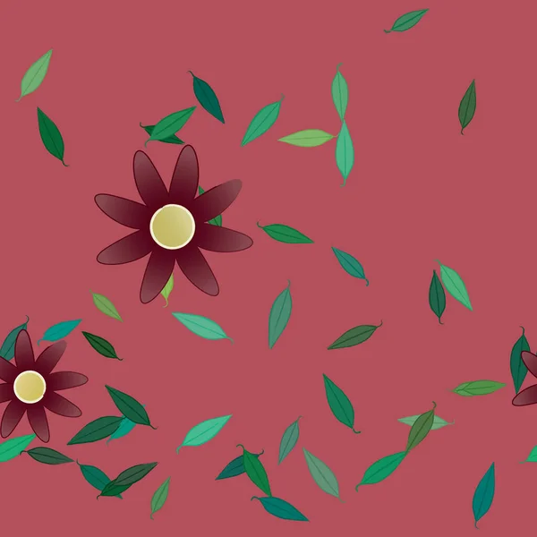 Composição Design Com Flores Simples Folhas Verdes Ilustração Vetorial — Vetor de Stock