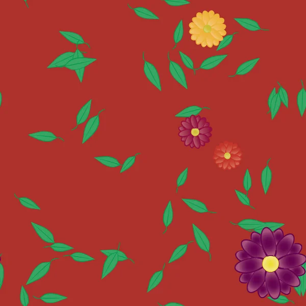 Fleurs Simples Avec Des Feuilles Vertes Composition Libre Illustration Vectorielle — Image vectorielle