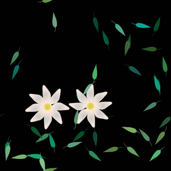 Flores Simples Com Folhas Verdes Composição Livre Ilustração Vetorial —  Vetores de Stock