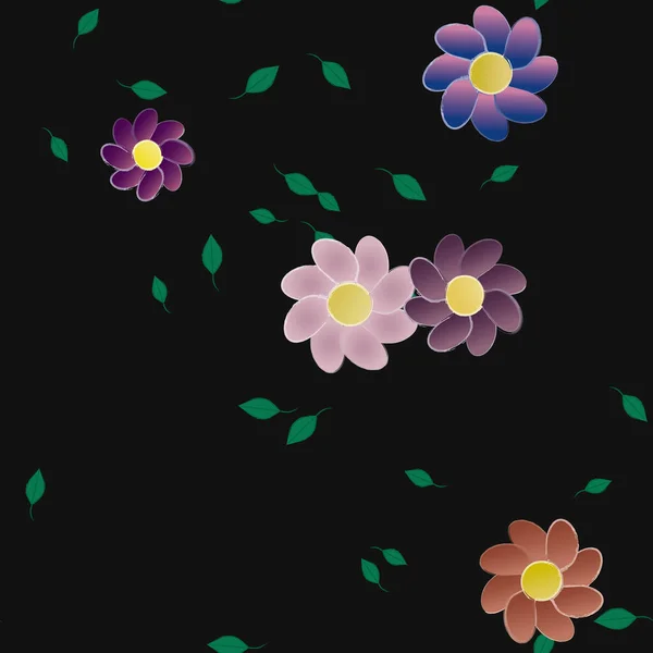 Fleurs Simples Avec Des Feuilles Vertes Composition Libre Illustration Vectorielle — Image vectorielle