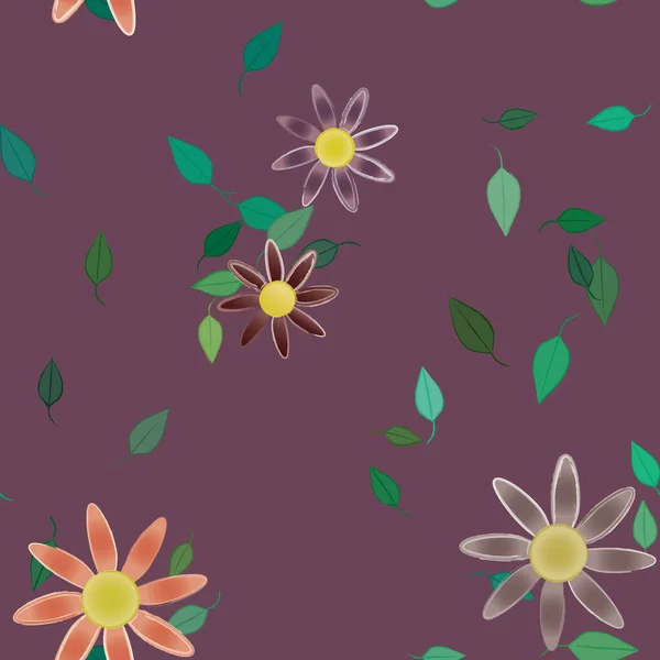 Composition Design Avec Fleurs Simples Feuilles Vertes Illustration Vectorielle — Image vectorielle