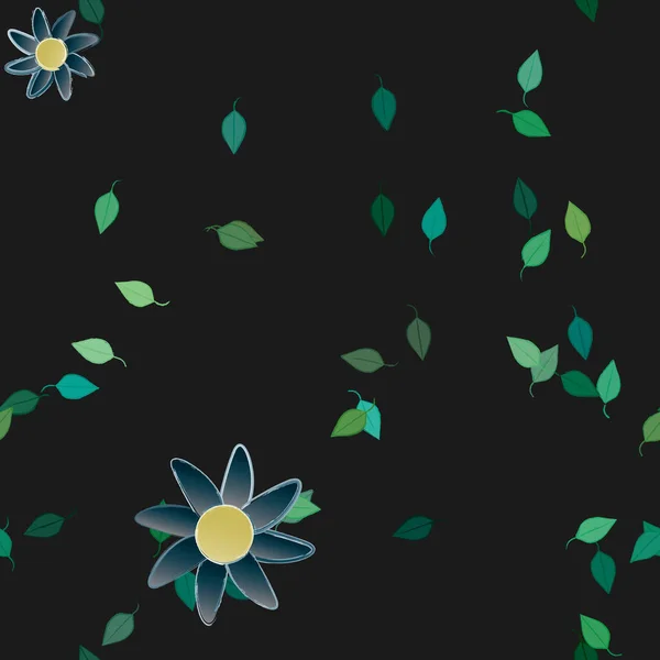 Flores Simples Con Hojas Verdes Composición Libre Ilustración Vectorial — Vector de stock