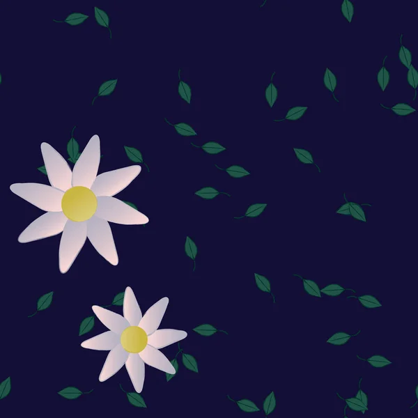 Flores Simples Con Hojas Verdes Composición Libre Ilustración Vectorial — Archivo Imágenes Vectoriales