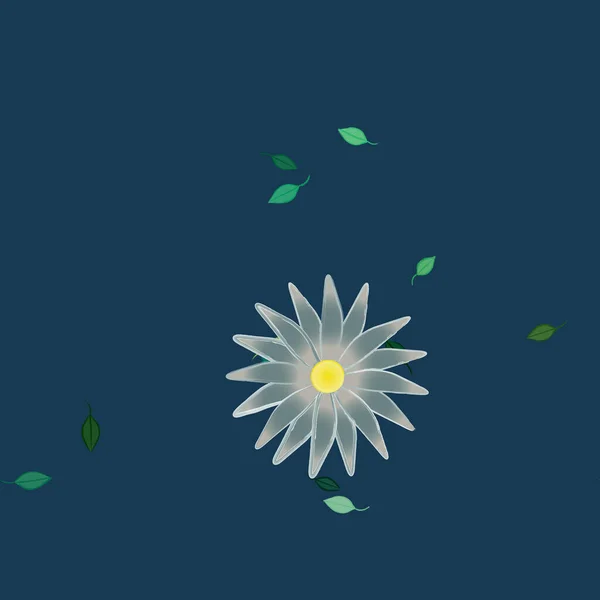 Composición Diseño Con Flores Simples Hojas Verdes Ilustración Vectorial — Vector de stock