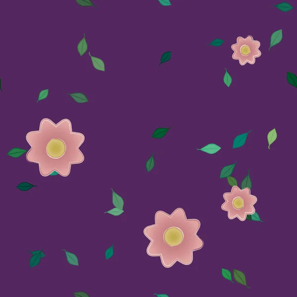 Composición Diseño Con Flores Simples Hojas Verdes Ilustración Vectorial — Archivo Imágenes Vectoriales