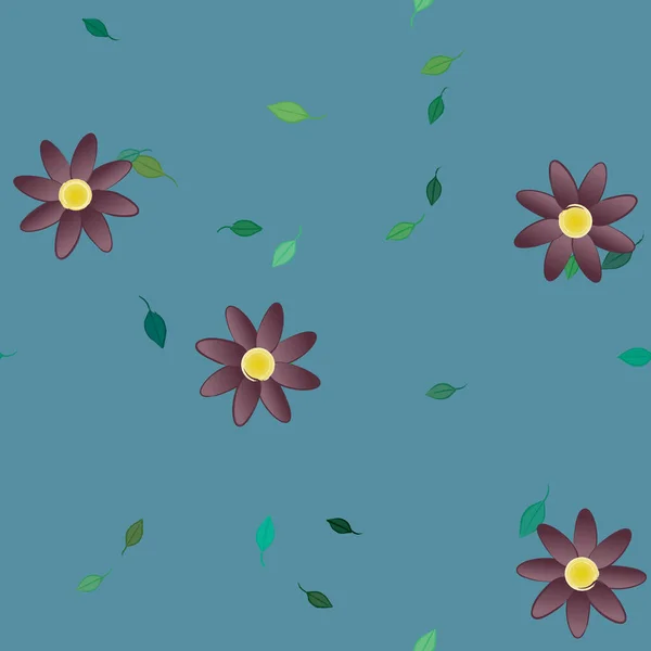 Composition Libre Avec Des Fleurs Colorées Simples Feuilles Vertes Pour — Image vectorielle