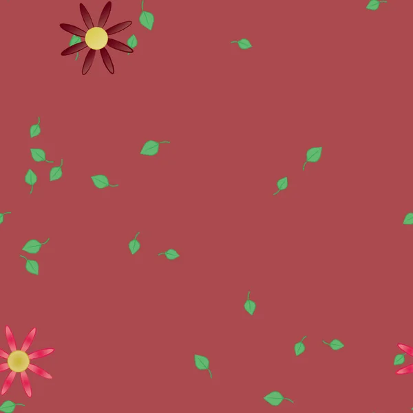 Mooie Compositie Met Eenvoudige Gekleurde Bloemen Groene Bladeren Achtergrond Vector — Stockvector