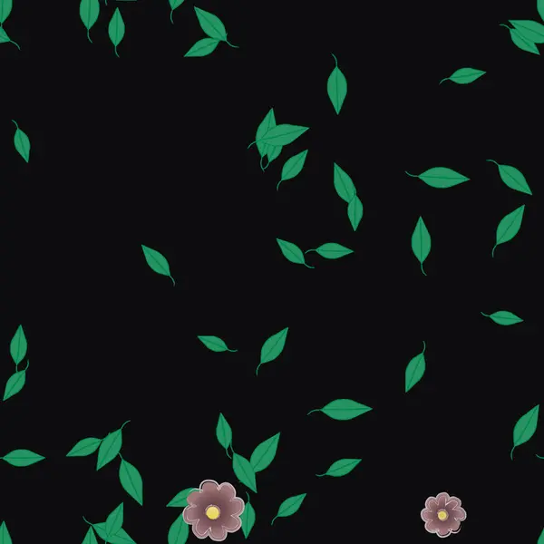 Mooie Compositie Met Eenvoudige Gekleurde Bloemen Groene Bladeren Achtergrond Vector — Stockvector