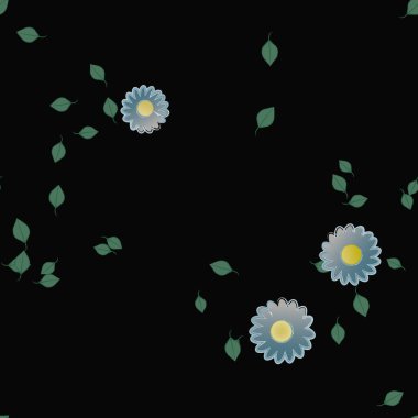 Basit çiçek ve yeşil yapraklı tasarım kompozisyonu, vektör illüstrasyonu