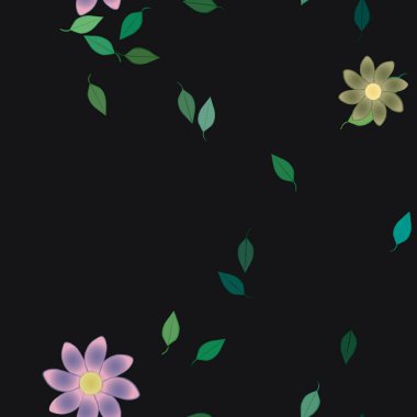 Basit çiçek ve yeşil yapraklı tasarım kompozisyonu, vektör illüstrasyonu