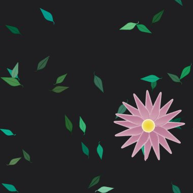 Basit çiçek ve yeşil yapraklı tasarım kompozisyonu, vektör illüstrasyonu