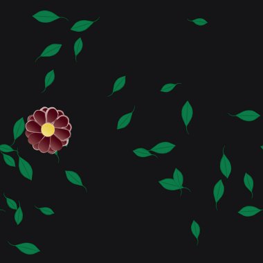 Basit renkli çiçekleri ve arka planda yeşil yaprakları olan güzel kompozisyon, vektör illüstrasyonu