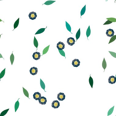 Basit çiçek ve yeşil yapraklı tasarım kompozisyonu, vektör illüstrasyonu