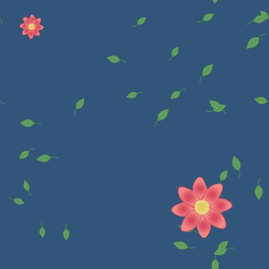 Basit çiçek ve yeşil yapraklı tasarım kompozisyonu, vektör illüstrasyonu