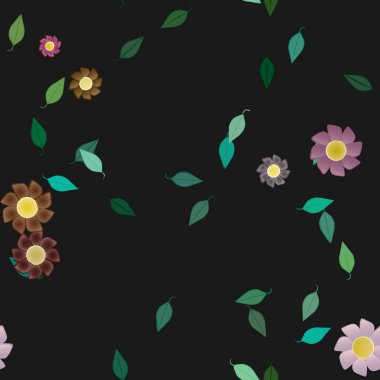 Basit çiçek ve yeşil yapraklı tasarım kompozisyonu, vektör illüstrasyonu