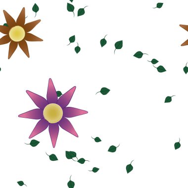 Basit çiçek ve yeşil yapraklı tasarım kompozisyonu, vektör illüstrasyonu