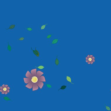 Basit çiçek ve yeşil yapraklı tasarım kompozisyonu, vektör illüstrasyonu