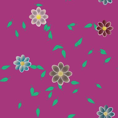 Basit çiçek ve yeşil yapraklı tasarım kompozisyonu, vektör illüstrasyonu