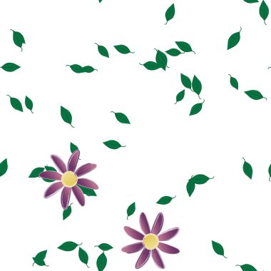 Basit çiçek ve yeşil yapraklı tasarım kompozisyonu, vektör illüstrasyonu