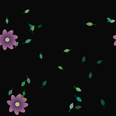 Basit çiçek ve yeşil yapraklı tasarım kompozisyonu, vektör illüstrasyonu