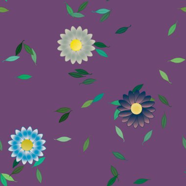 Basit çiçek ve yeşil yapraklı tasarım kompozisyonu, vektör illüstrasyonu