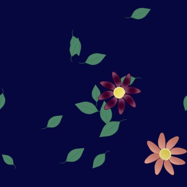 Basit çiçek ve yeşil yapraklı tasarım kompozisyonu, vektör illüstrasyonu