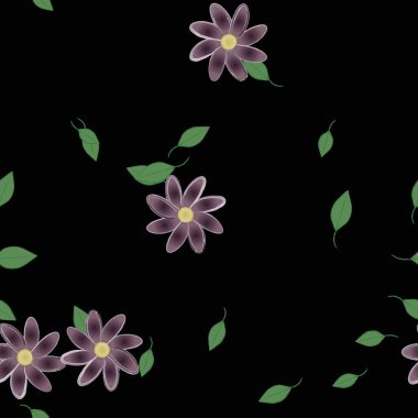 Basit çiçek ve yeşil yapraklı tasarım kompozisyonu, vektör illüstrasyonu