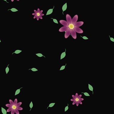 Basit çiçek ve yeşil yapraklı tasarım kompozisyonu, vektör illüstrasyonu