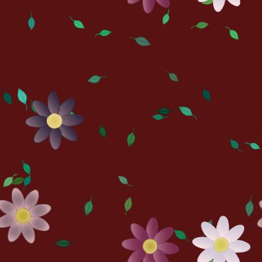 Basit çiçek ve yeşil yapraklı tasarım kompozisyonu, vektör illüstrasyonu