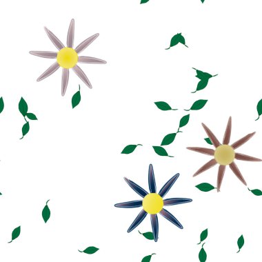 Basit çiçek ve yeşil yapraklı tasarım kompozisyonu, vektör illüstrasyonu