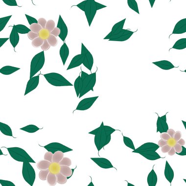 Basit çiçek ve yeşil yapraklı tasarım kompozisyonu, vektör illüstrasyonu