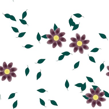 Basit çiçek ve yeşil yapraklı tasarım kompozisyonu, vektör illüstrasyonu