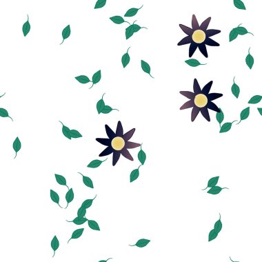 Basit çiçek ve yeşil yapraklı tasarım kompozisyonu, vektör illüstrasyonu