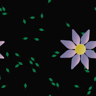 Basit çiçek ve yeşil yapraklı tasarım kompozisyonu, vektör illüstrasyonu