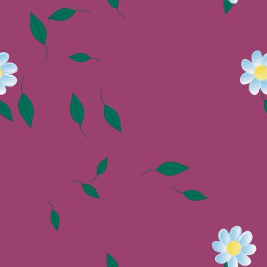 Serbest kompozisyonda yeşil yapraklı basit çiçekler, vektör illüstrasyonu